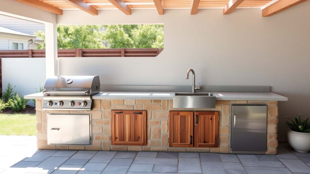 Modern Outdoor Kitchen with Grill and Sink